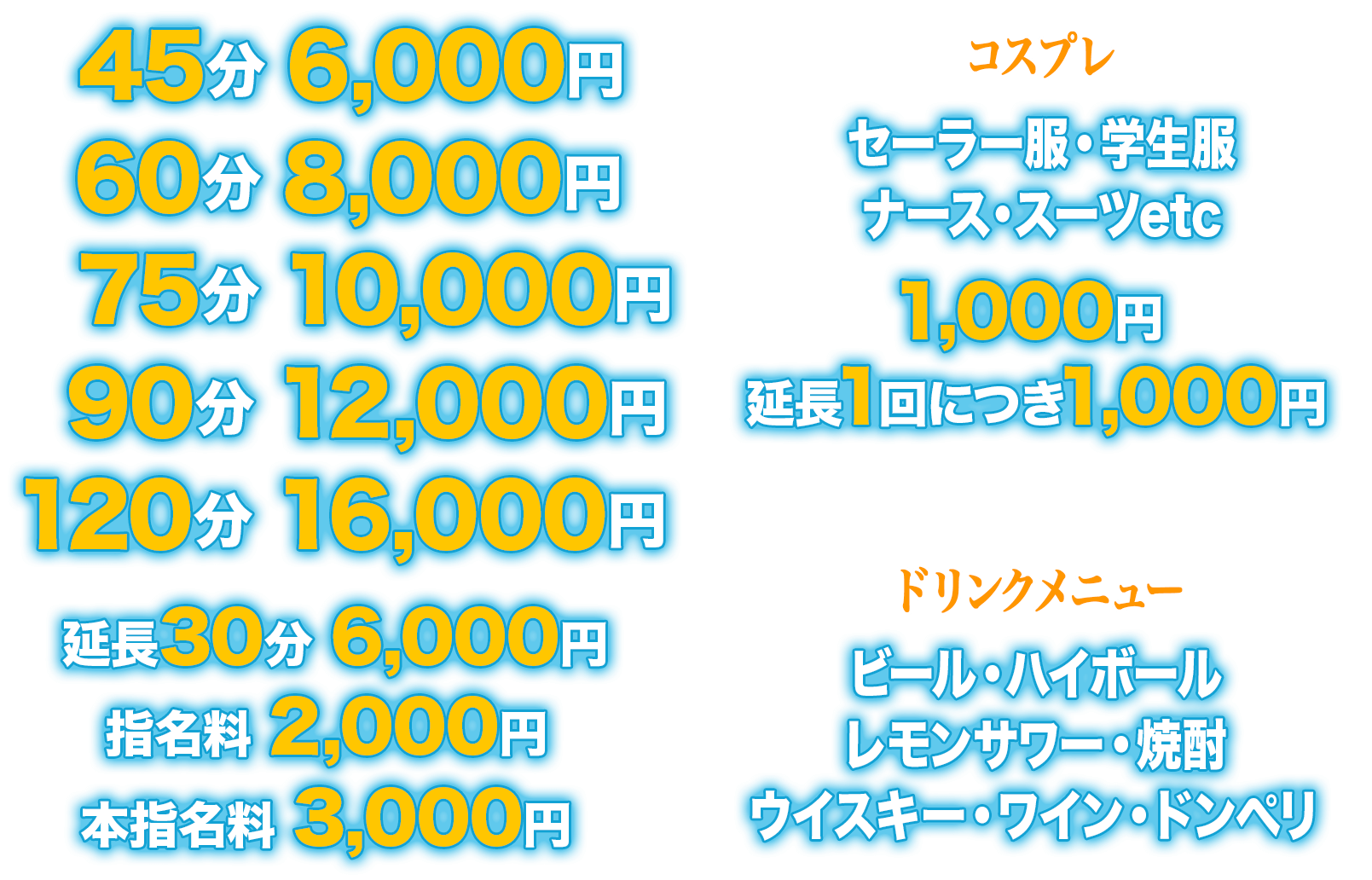 デリキャバ(自宅派遣キャバクラ・ガールズバー)コース コース料金